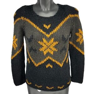 MAJE Fair-Isle Knitted Sweater Black w/ Mustard Snowflake Accents‎ Size 2 (S)
